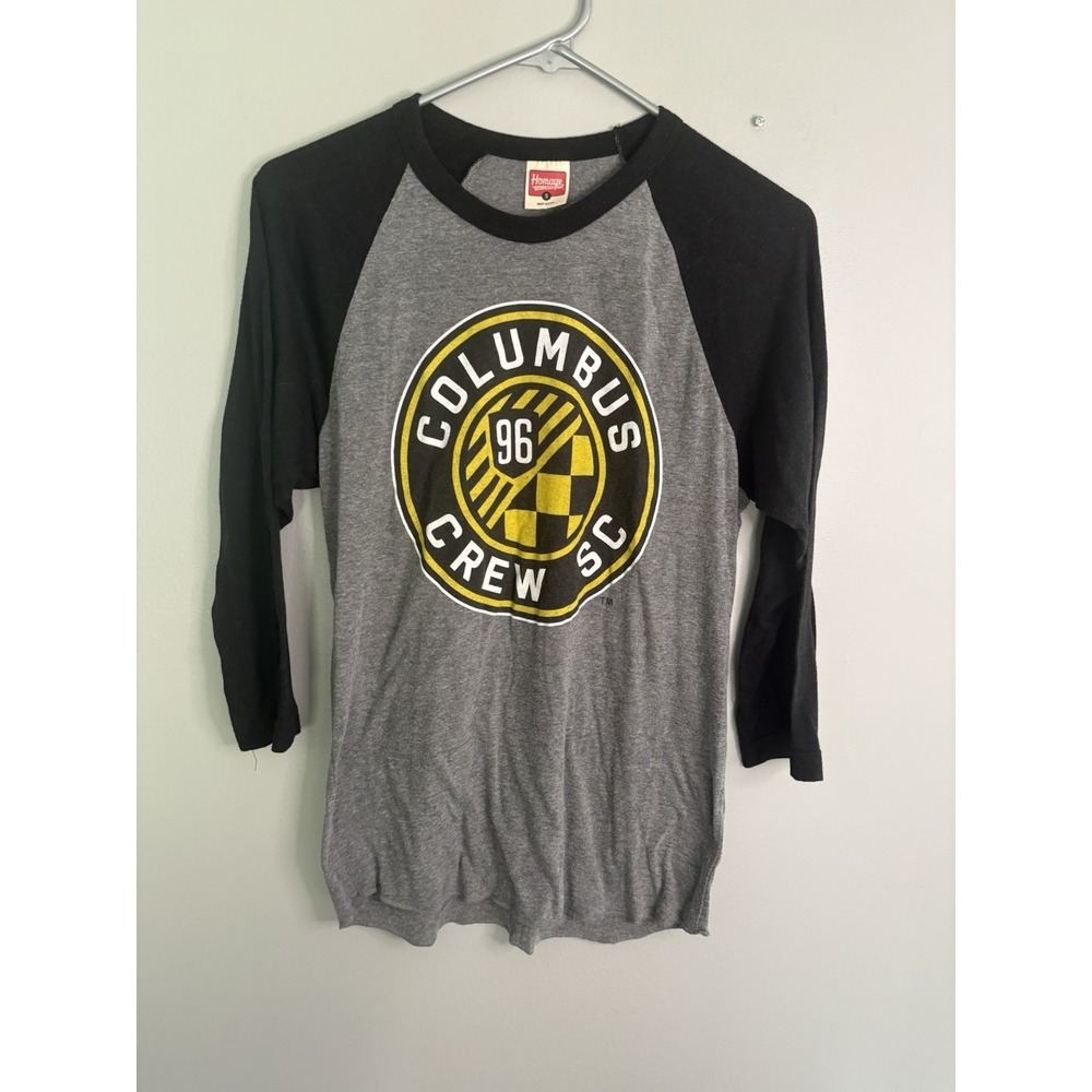 Homage Shirt Columbus Crew Soccer Club SC MLS Raglan 3/4 Sleeve Gray Small S